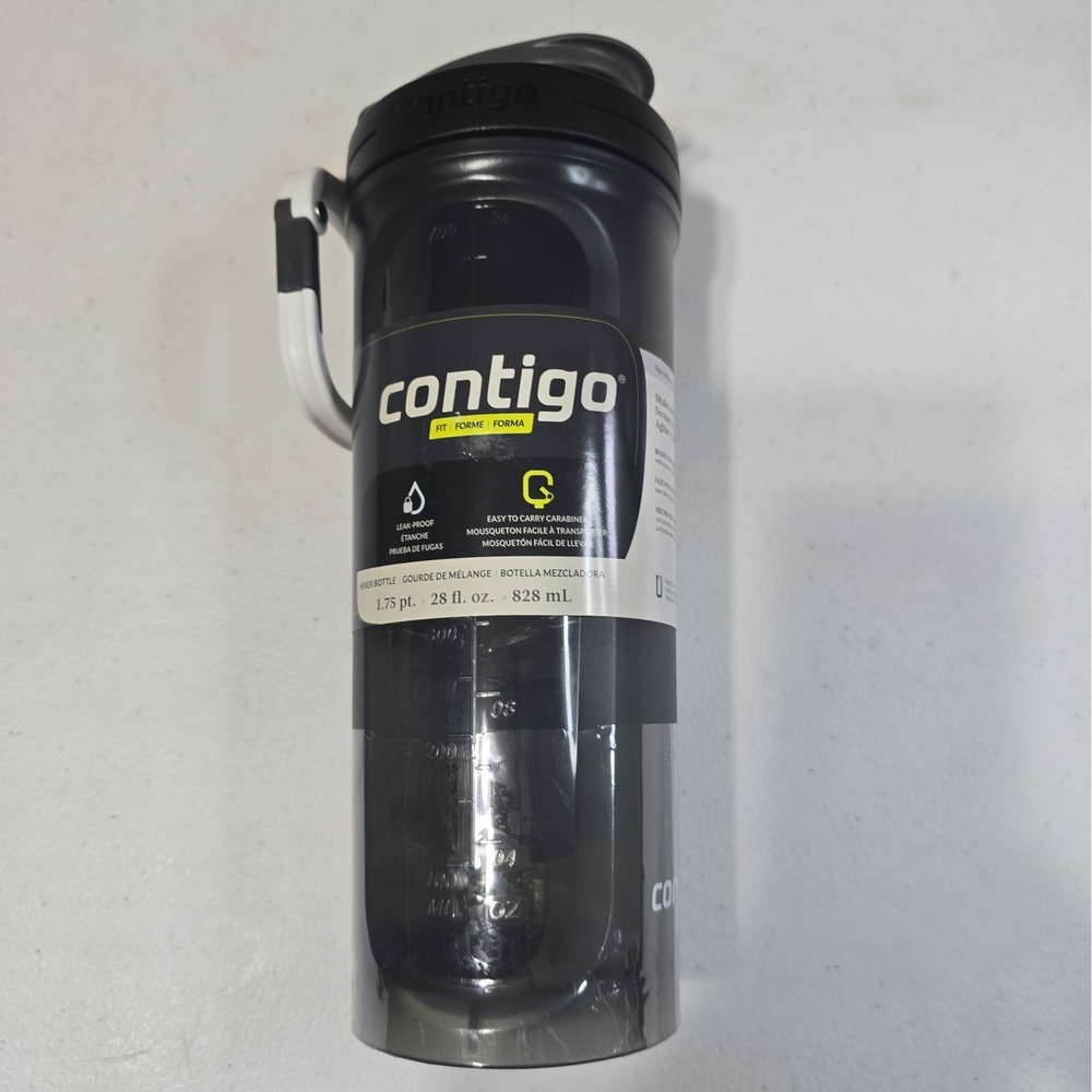 Contigo Shaker Mixer Bottle Shake & Go Black Sake Clear Leak Proof 28 Oz NEW